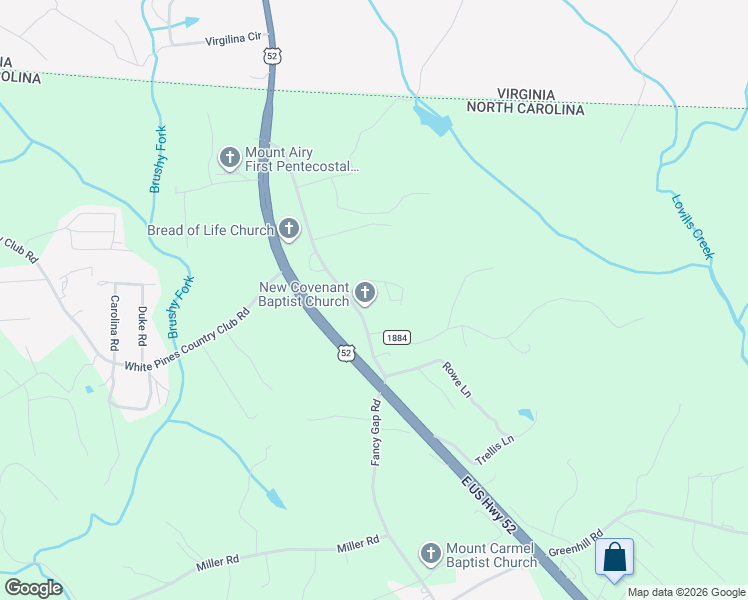 map of restaurants, bars, coffee shops, grocery stores, and more near 2280 Fancy Gap Road in Mount Airy