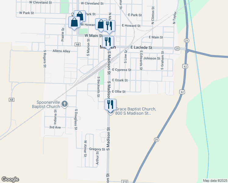 map of restaurants, bars, coffee shops, grocery stores, and more near 150 East Ollie Street in Malden