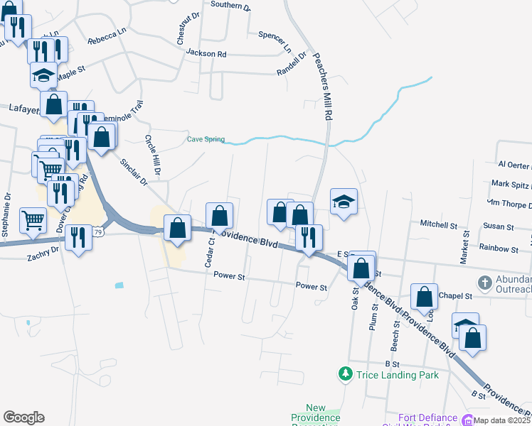 map of restaurants, bars, coffee shops, grocery stores, and more near 416 Shelby Street in Clarksville