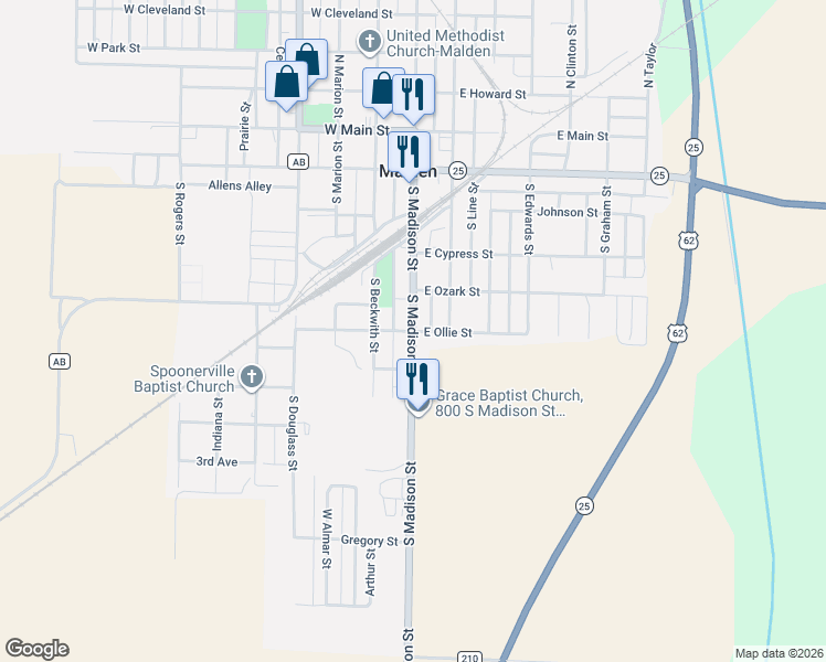 map of restaurants, bars, coffee shops, grocery stores, and more near 101 West Ollie Street in Malden