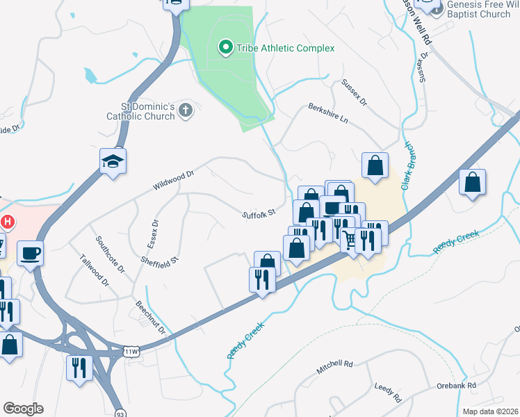 map of restaurants, bars, coffee shops, grocery stores, and more near 2640 Suffolk Street in Kingsport
