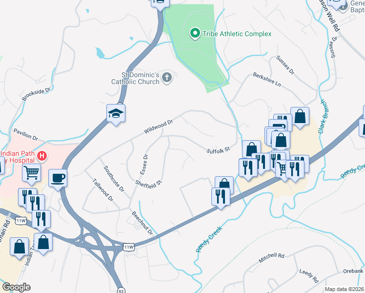 map of restaurants, bars, coffee shops, grocery stores, and more near 2612 Brighton Court in Kingsport