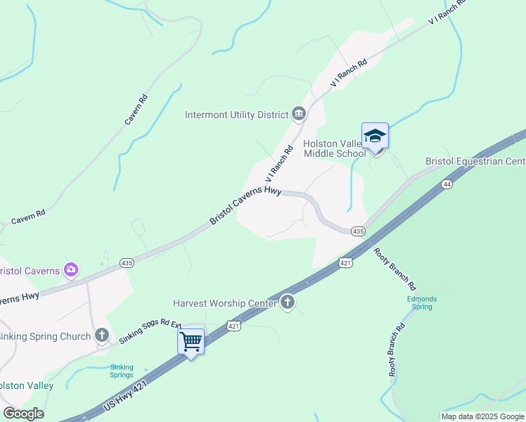 map of restaurants, bars, coffee shops, grocery stores, and more near 1432 Bristol Caverns Highway in Bristol