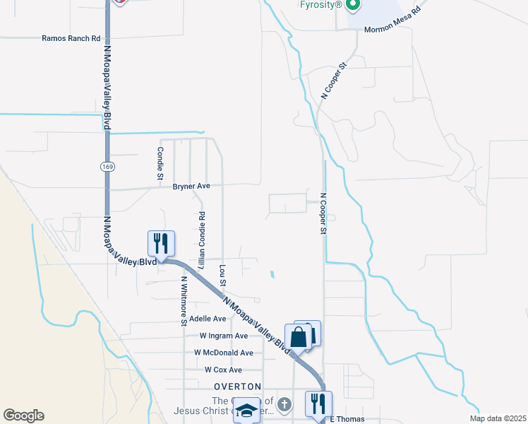 map of restaurants, bars, coffee shops, grocery stores, and more near 697 Wagonwheel Street in Moapa Valley