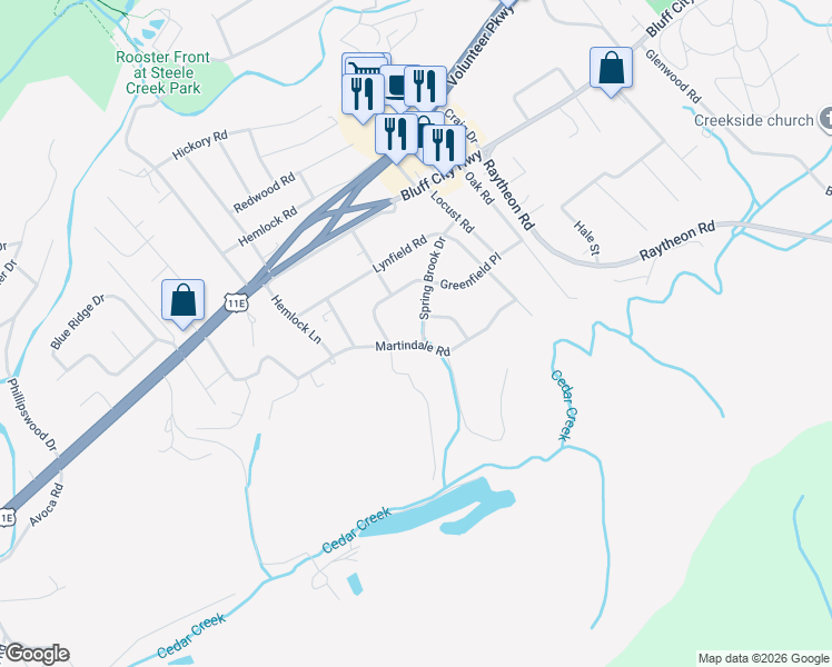 map of restaurants, bars, coffee shops, grocery stores, and more near 403 Spring Brook Drive in Bristol