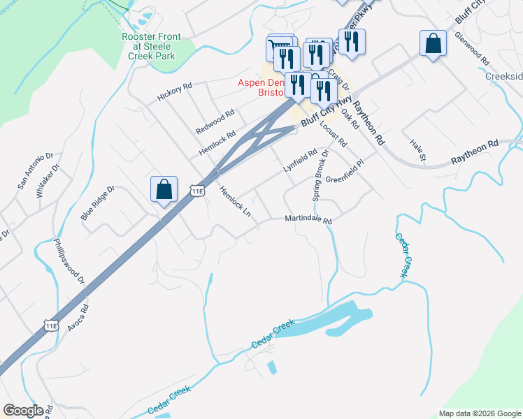 map of restaurants, bars, coffee shops, grocery stores, and more near 208 Cloverdale Pl in Bristol