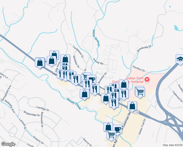 map of restaurants, bars, coffee shops, grocery stores, and more near 1312 Wakefield Street in Kingsport