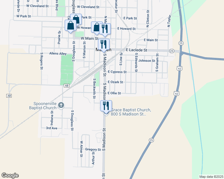 map of restaurants, bars, coffee shops, grocery stores, and more near 150-198 E Ollie St in Malden