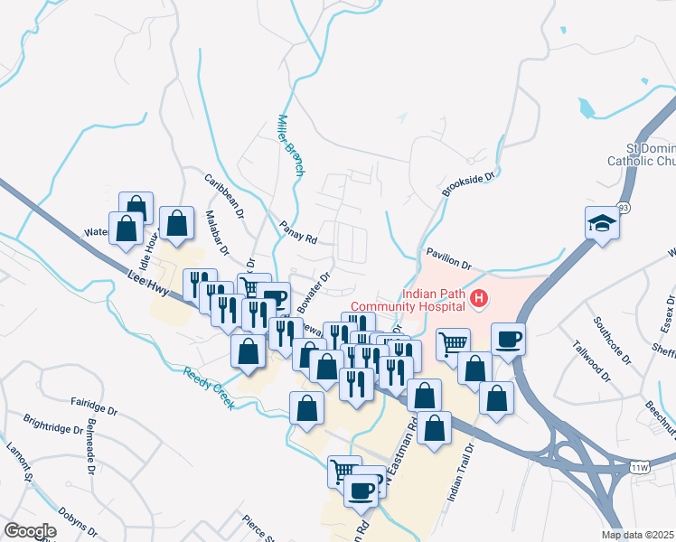 map of restaurants, bars, coffee shops, grocery stores, and more near 16 Holston Terrace in Kingsport