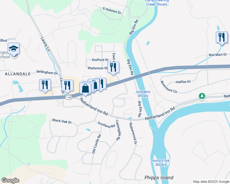 map of restaurants, bars, coffee shops, grocery stores, and more near 100 Netherland Lane in Kingsport
