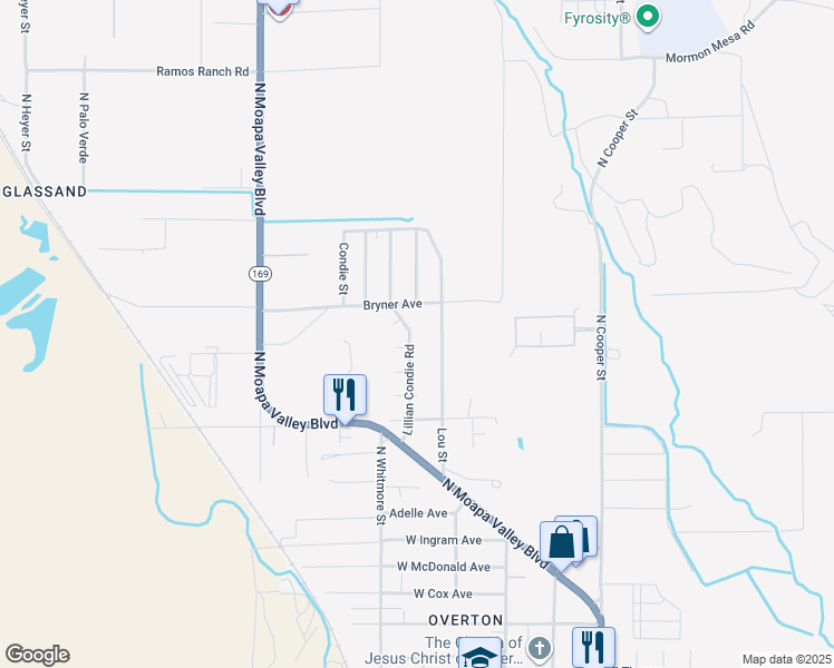 map of restaurants, bars, coffee shops, grocery stores, and more near 652 Lillian Condie Road in Moapa Valley