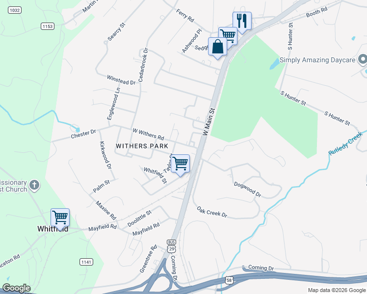 map of restaurants, bars, coffee shops, grocery stores, and more near 292 Withers Road in Danville