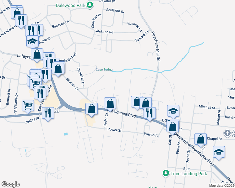 map of restaurants, bars, coffee shops, grocery stores, and more near 101 Wayne Street in Clarksville