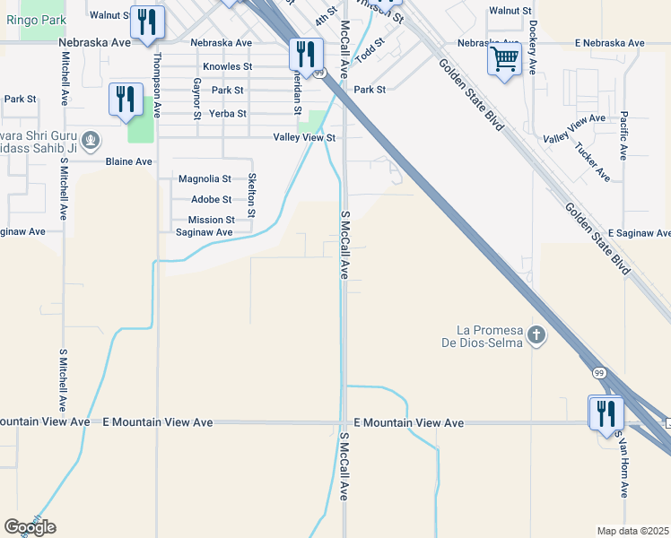 map of restaurants, bars, coffee shops, grocery stores, and more near 12553 South McCall Avenue in Selma