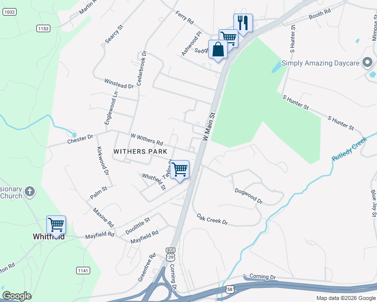 map of restaurants, bars, coffee shops, grocery stores, and more near 292 Withers Road in Danville
