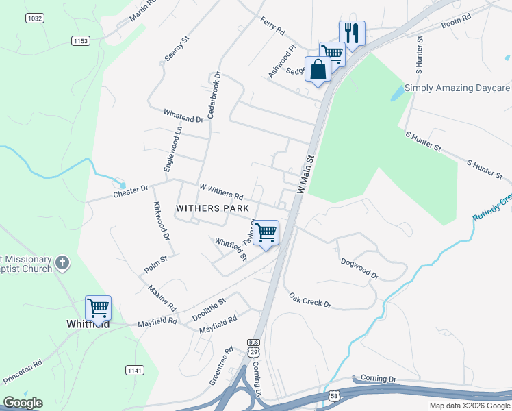 map of restaurants, bars, coffee shops, grocery stores, and more near 212-234 West Withers Road in Danville