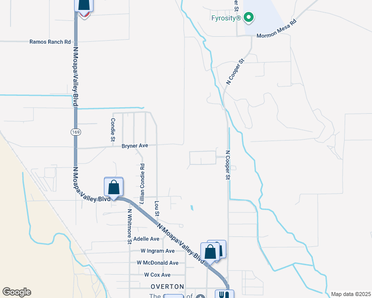 map of restaurants, bars, coffee shops, grocery stores, and more near 697 Wagonwheel Street in Moapa Valley