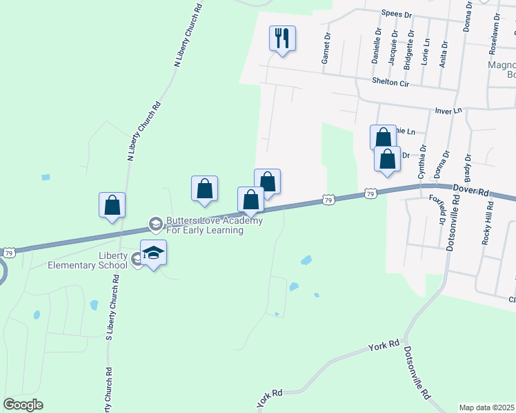 map of restaurants, bars, coffee shops, grocery stores, and more near 927 Dover Road in Clarksville