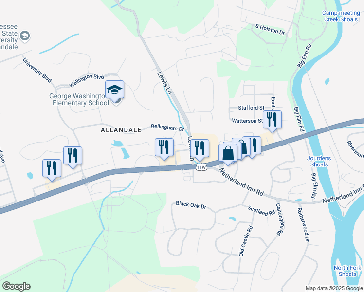 map of restaurants, bars, coffee shops, grocery stores, and more near in Kingsport