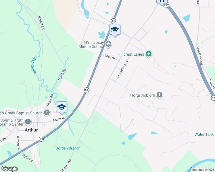 map of restaurants, bars, coffee shops, grocery stores, and more near 521 Old Tennessee 63 in Harrogate
