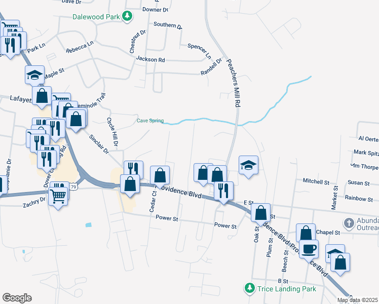 map of restaurants, bars, coffee shops, grocery stores, and more near 430 Shelby Street in Clarksville