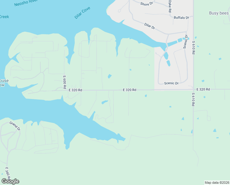 map of restaurants, bars, coffee shops, grocery stores, and more near 60441 East 320 Road in Grove