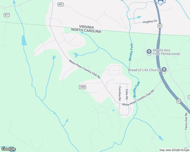 map of restaurants, bars, coffee shops, grocery stores, and more near 497 White Pines Country Club Road in Mount Airy