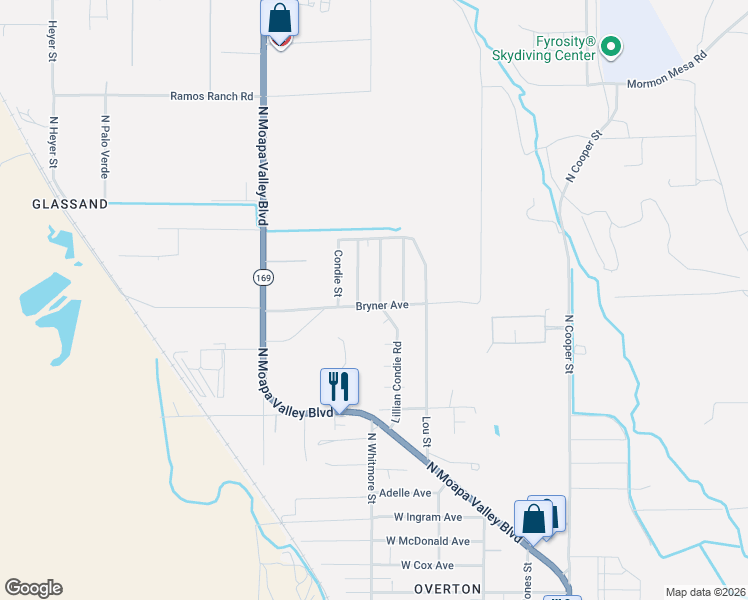 map of restaurants, bars, coffee shops, grocery stores, and more near 729 Lillian Condie Road in Moapa Valley