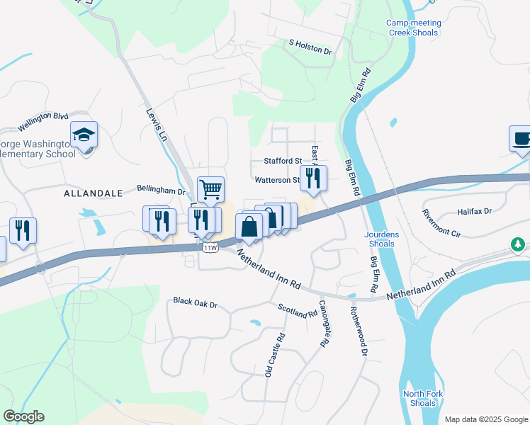 map of restaurants, bars, coffee shops, grocery stores, and more near 4260 W Stone Dr in Kingsport