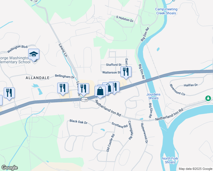 map of restaurants, bars, coffee shops, grocery stores, and more near 4260 W Stone Dr in Kingsport