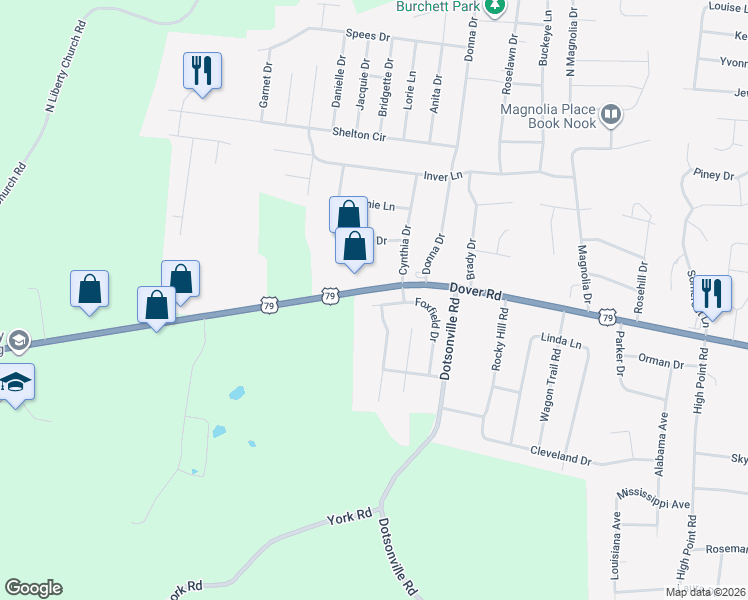 map of restaurants, bars, coffee shops, grocery stores, and more near 721 Foxfield Drive in Clarksville
