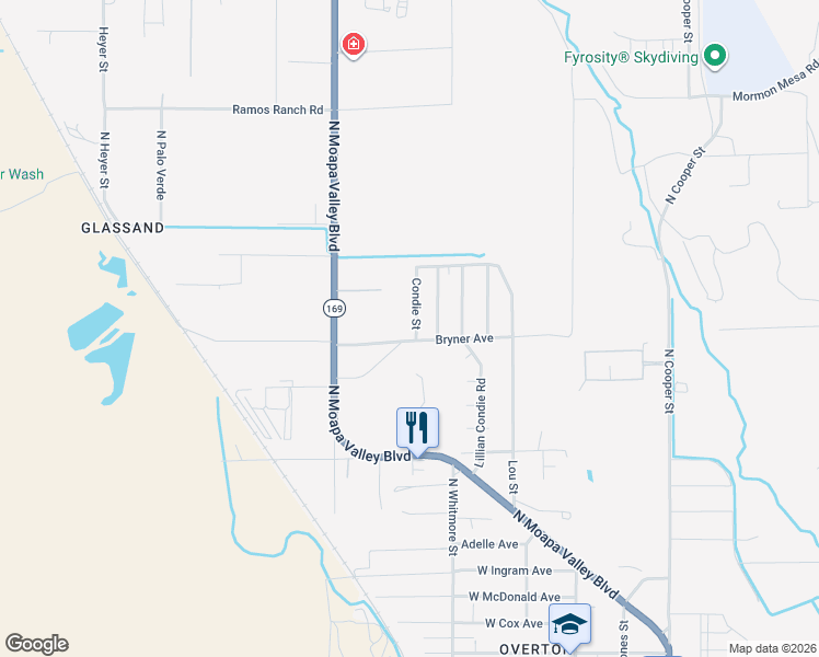 map of restaurants, bars, coffee shops, grocery stores, and more near 735 Condie Street in Moapa Valley