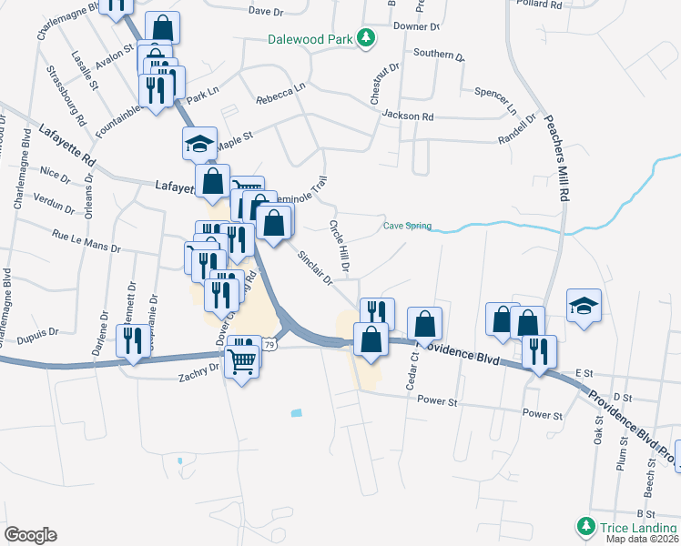map of restaurants, bars, coffee shops, grocery stores, and more near 103 Circle Hill Drive in Clarksville