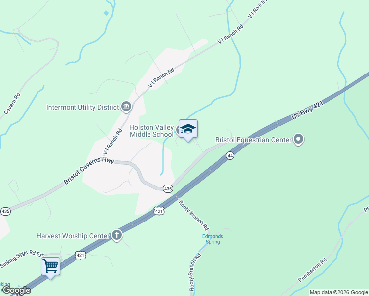 map of restaurants, bars, coffee shops, grocery stores, and more near 1717 Bristol Caverns Highway in Bristol