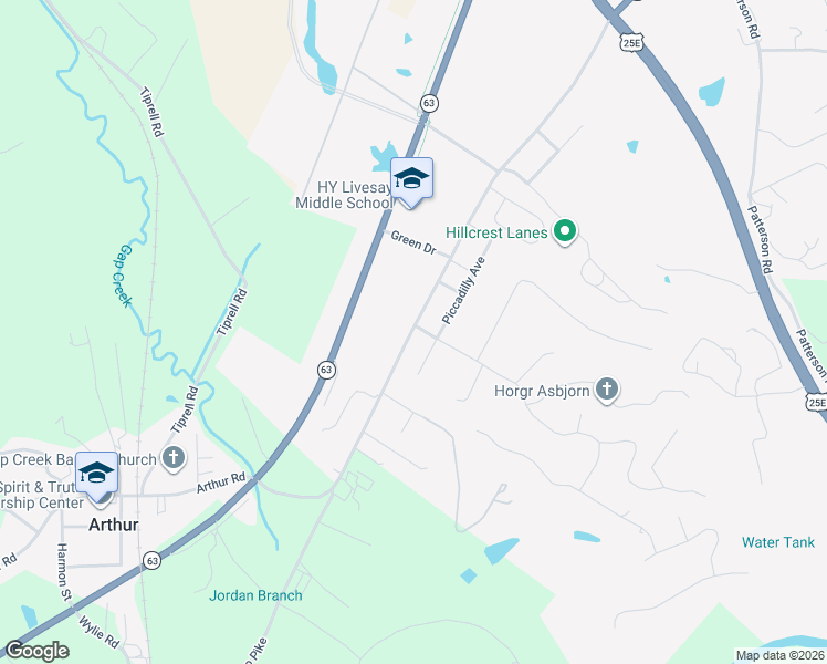 map of restaurants, bars, coffee shops, grocery stores, and more near 521 Old Tennessee 63 in Harrogate