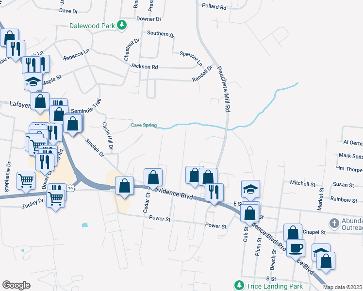 map of restaurants, bars, coffee shops, grocery stores, and more near 430 Shelby Street in Clarksville