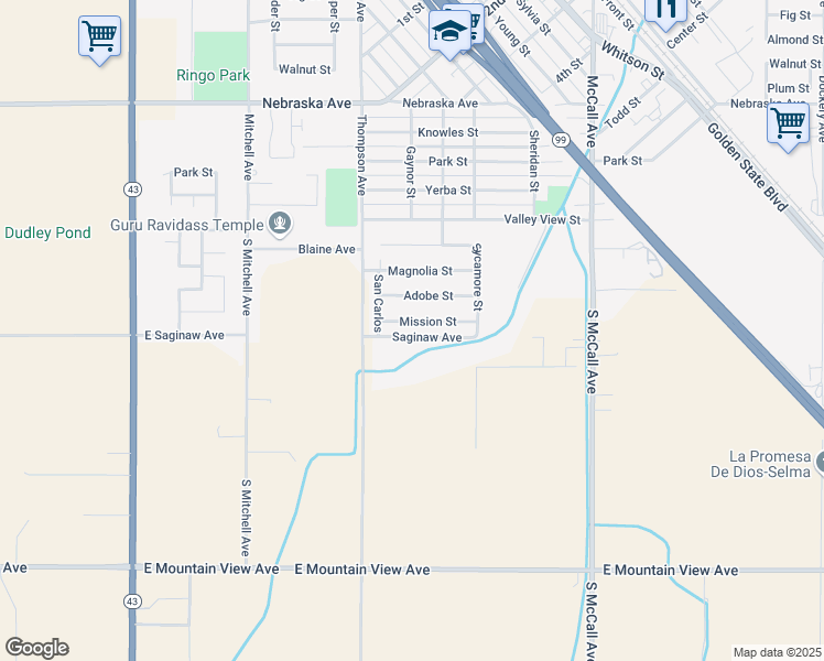 map of restaurants, bars, coffee shops, grocery stores, and more near 2333 Mission St in Selma