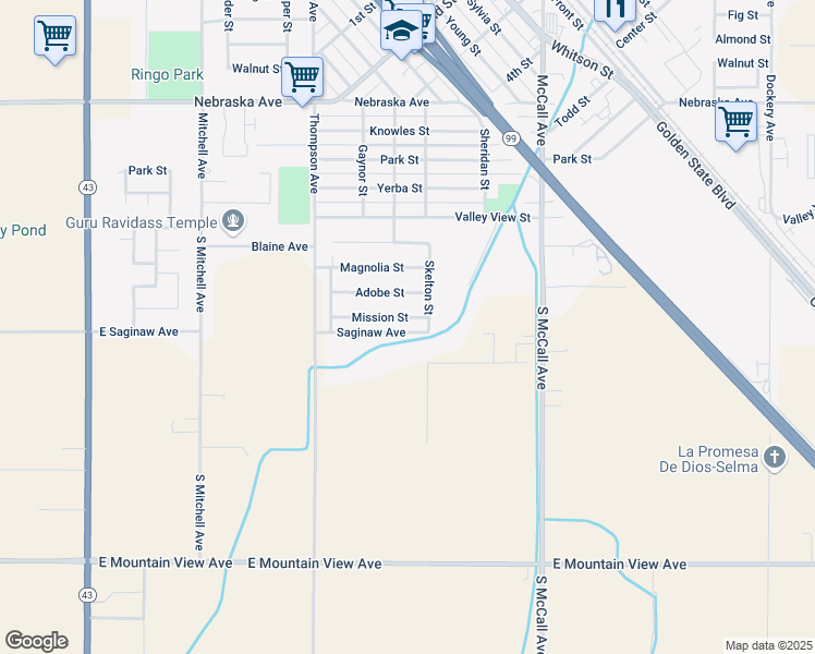 map of restaurants, bars, coffee shops, grocery stores, and more near 2219 Mission St in Selma