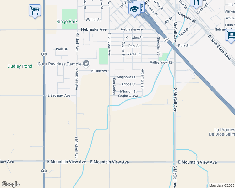 map of restaurants, bars, coffee shops, grocery stores, and more near 2423 Mission St in Selma