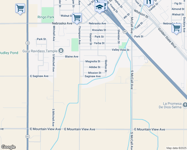 map of restaurants, bars, coffee shops, grocery stores, and more near 2321 Mission St in Selma