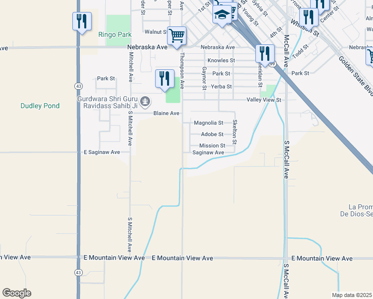 map of restaurants, bars, coffee shops, grocery stores, and more near 1501 San Carlos in Selma