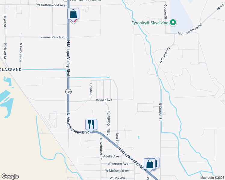 map of restaurants, bars, coffee shops, grocery stores, and more near 784 Weiser Ridge Street in Moapa Valley