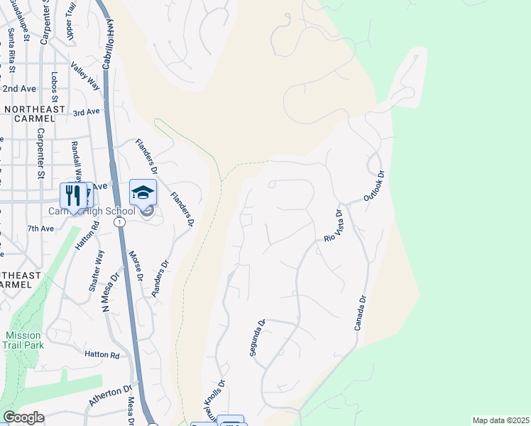 map of restaurants, bars, coffee shops, grocery stores, and more near 25350 Vista Del Pinos in Carmel-by-the-Sea