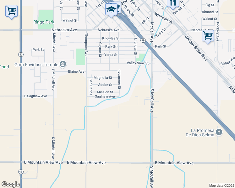 map of restaurants, bars, coffee shops, grocery stores, and more near 2201 Mission St in Selma