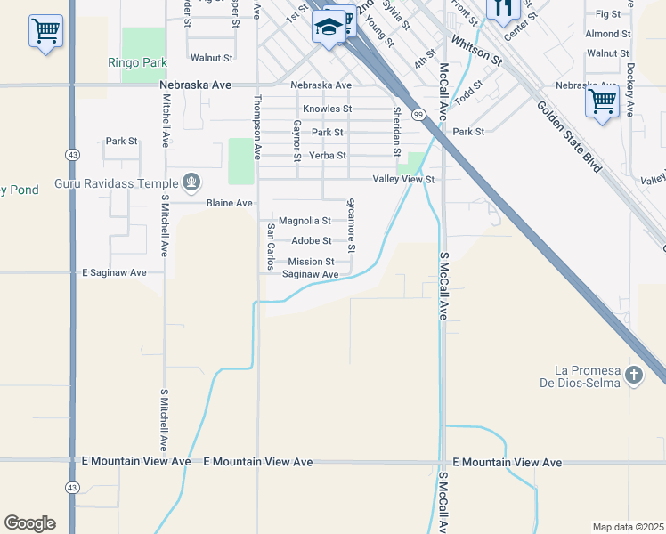 map of restaurants, bars, coffee shops, grocery stores, and more near 2219 Mission St in Selma