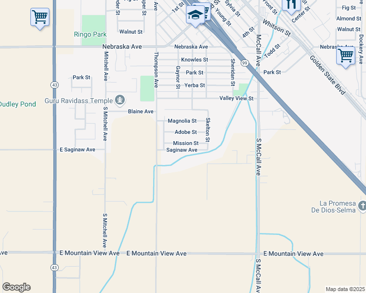 map of restaurants, bars, coffee shops, grocery stores, and more near 2321 Mission St in Selma