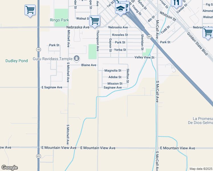 map of restaurants, bars, coffee shops, grocery stores, and more near 2417 Mission St in Selma
