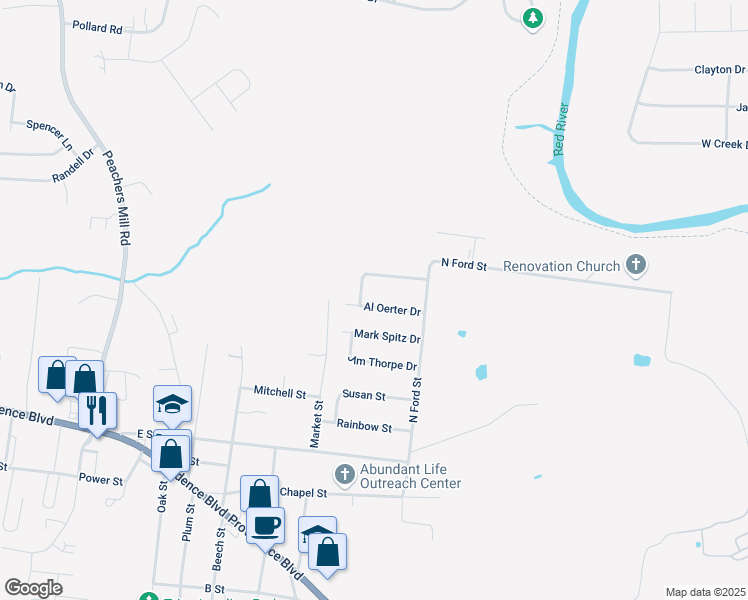 map of restaurants, bars, coffee shops, grocery stores, and more near 503 Bruce Jenner Drive in Clarksville