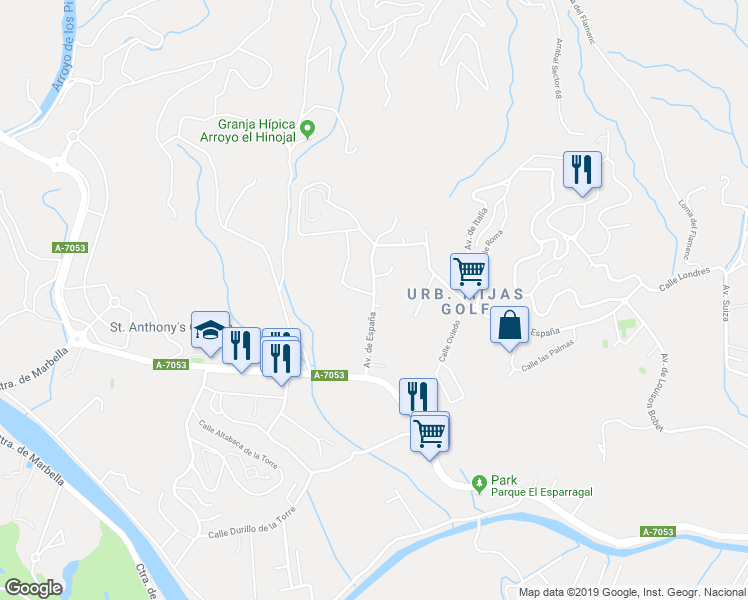 map of restaurants, bars, coffee shops, grocery stores, and more near 139 Urbanización Mijas Golf in Las Lagunas de Mijas