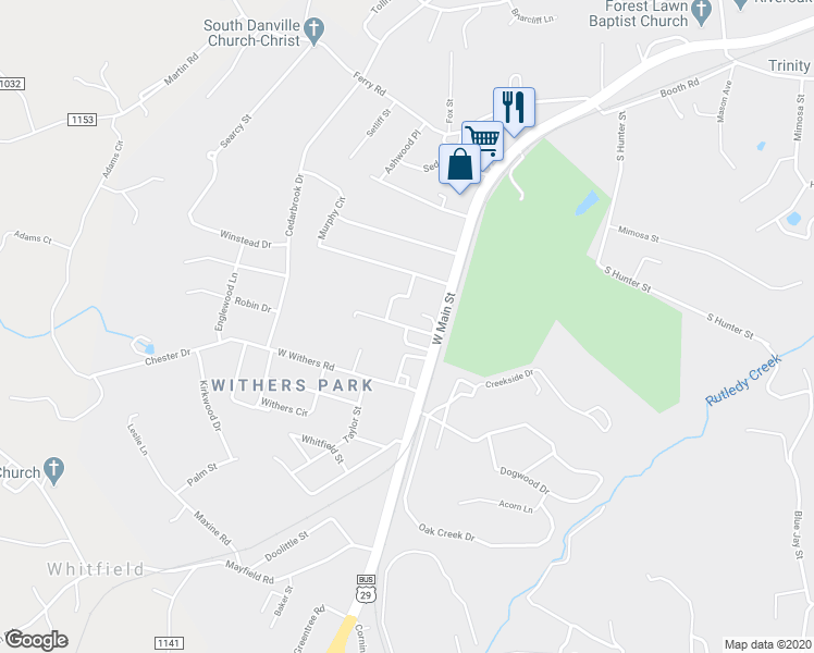 map of restaurants, bars, coffee shops, grocery stores, and more near 71 Kimberly Avenue in Danville
